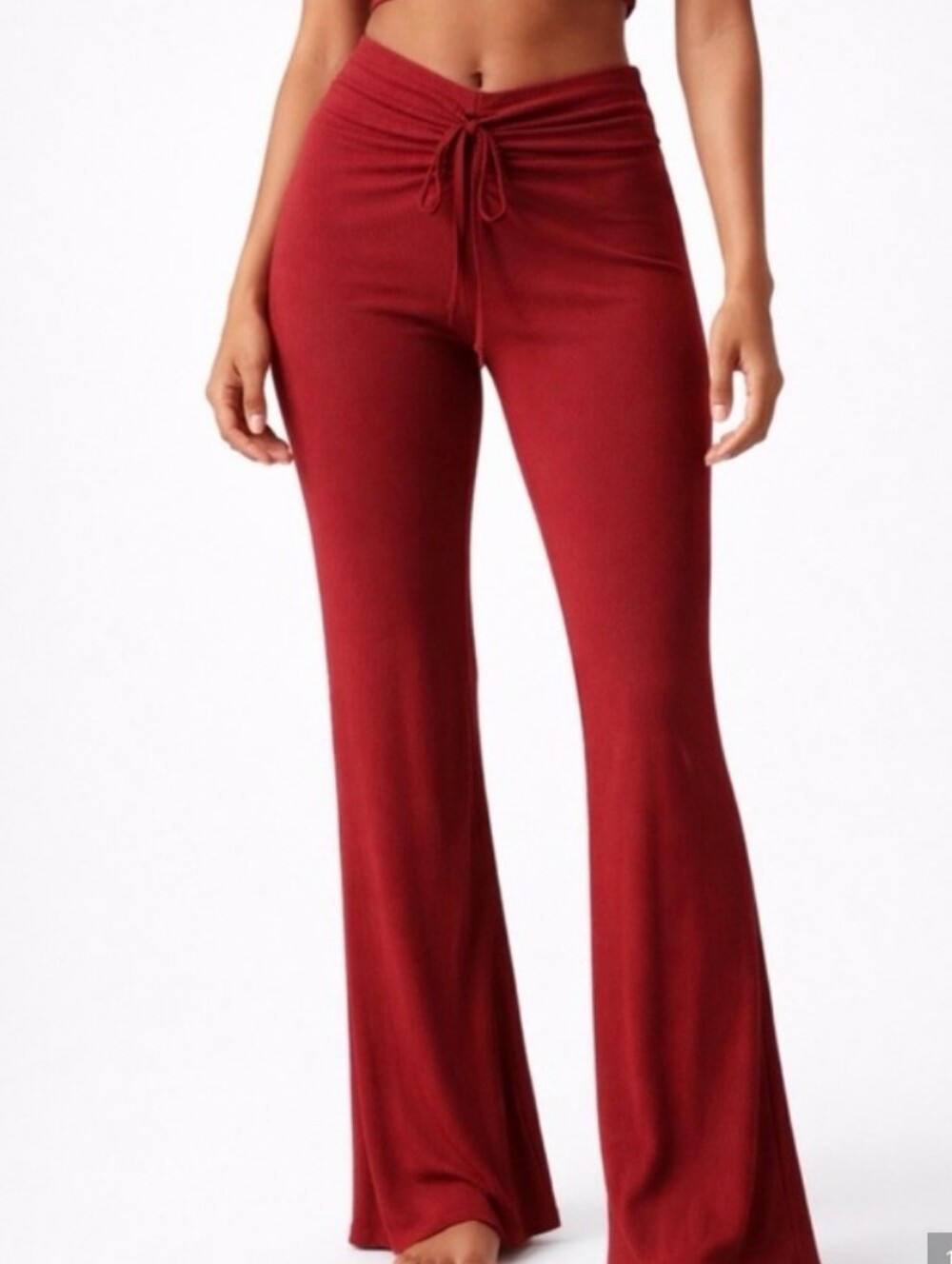 Skims Red Ribbed Scrunch Flare Leg Pants - Large NWT
